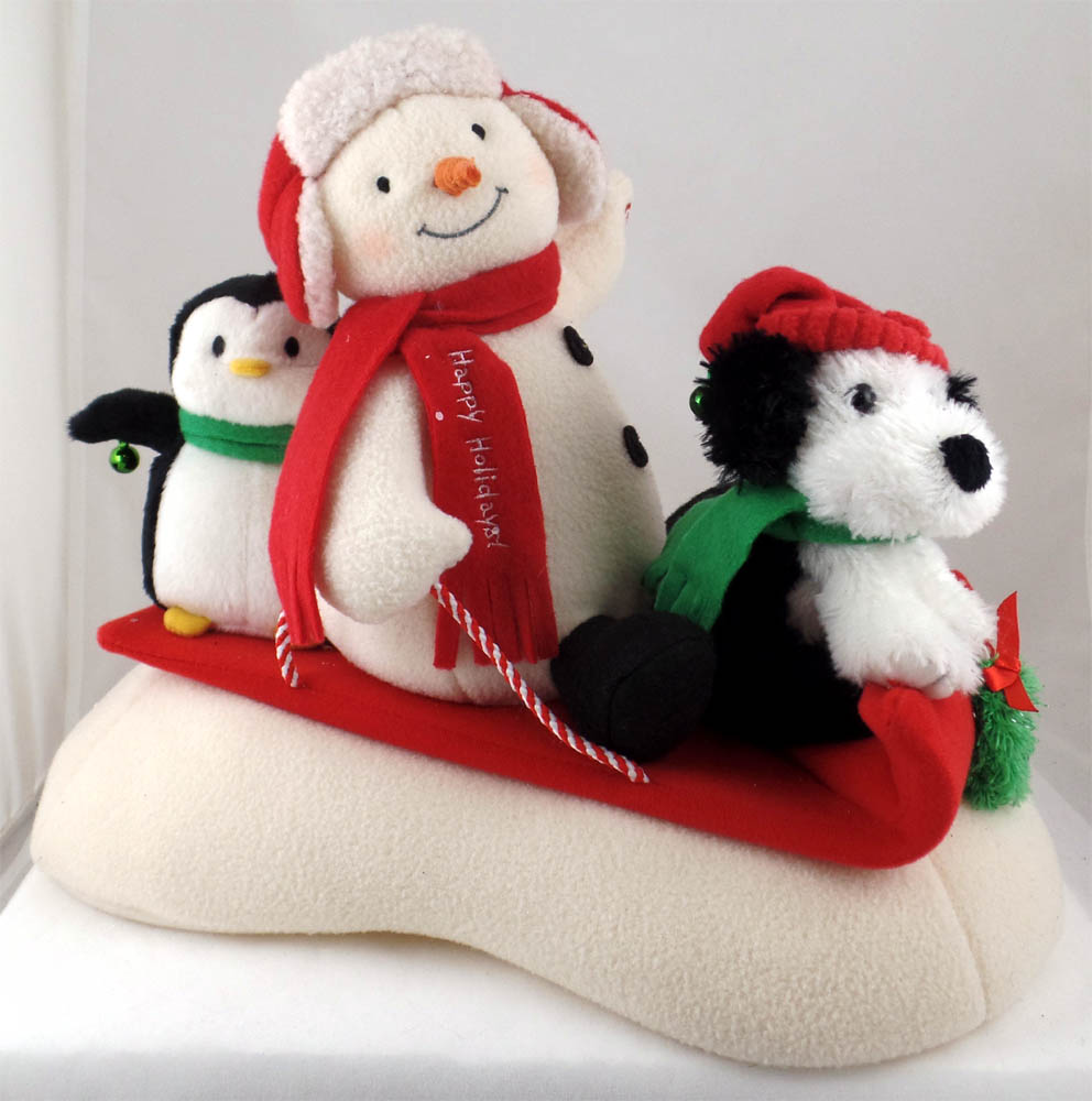 2007 Hallmark Jingle Pals Sledding Snowman Penguin & Dog