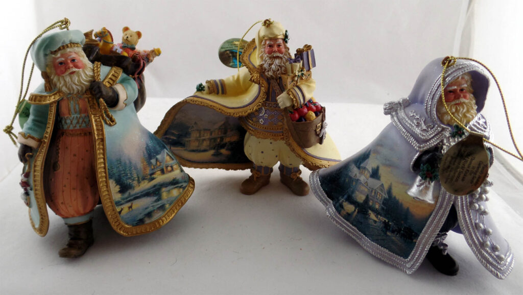 Thomas Kinkade – 3 Old World Santa Collection – #3 Woodland Christmas Santa Christmas Snowfall Santa Family Holiday Gathering Santa